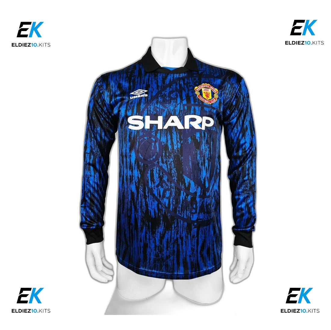 1993 Manchester United Away Blue Long Sleeve Retro