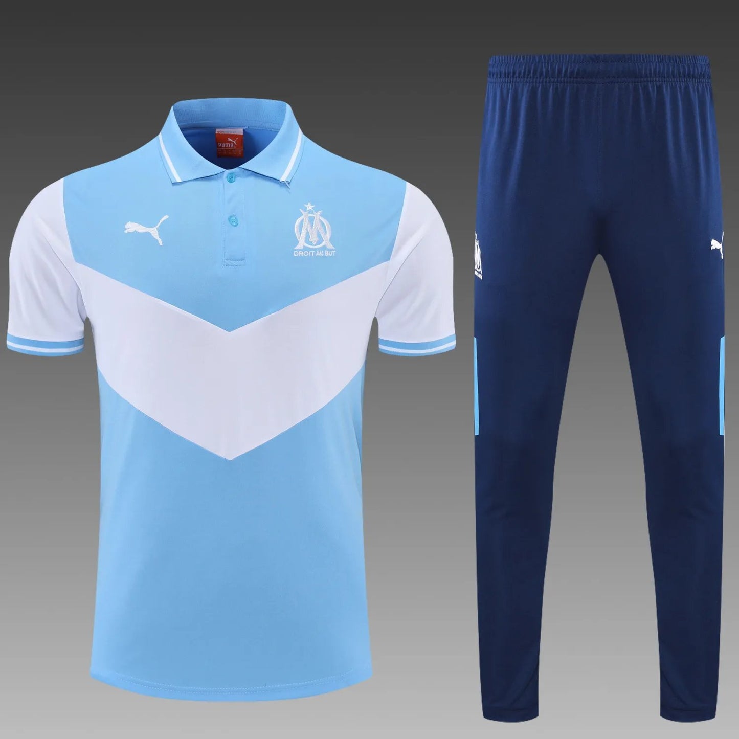 Olympique Marseille POLO kit blue and white Short Sleeve Suit