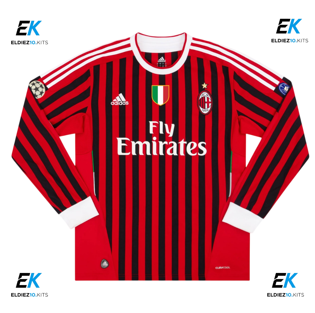 11-12 AC Milan Home Long Sleeve Retro Full Patches
