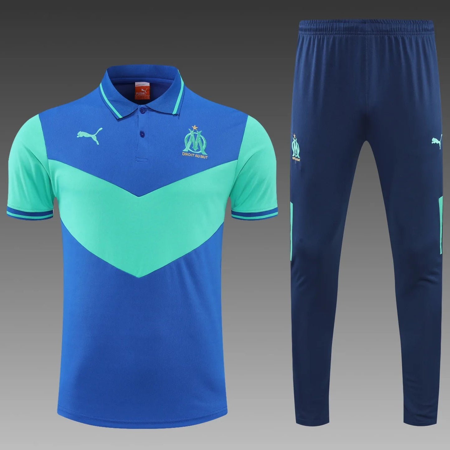 Olympique Marseille POLO kit blue-green Short Sleeve Suit